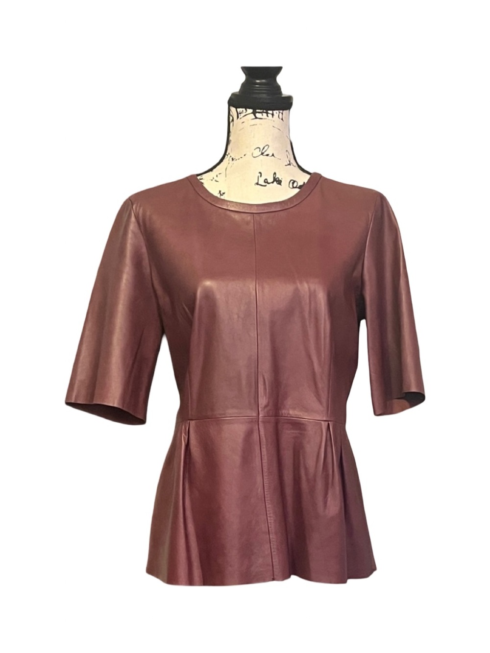 Womens Trouvé Burgundy Genuine Leather Peplum Top Size Medium